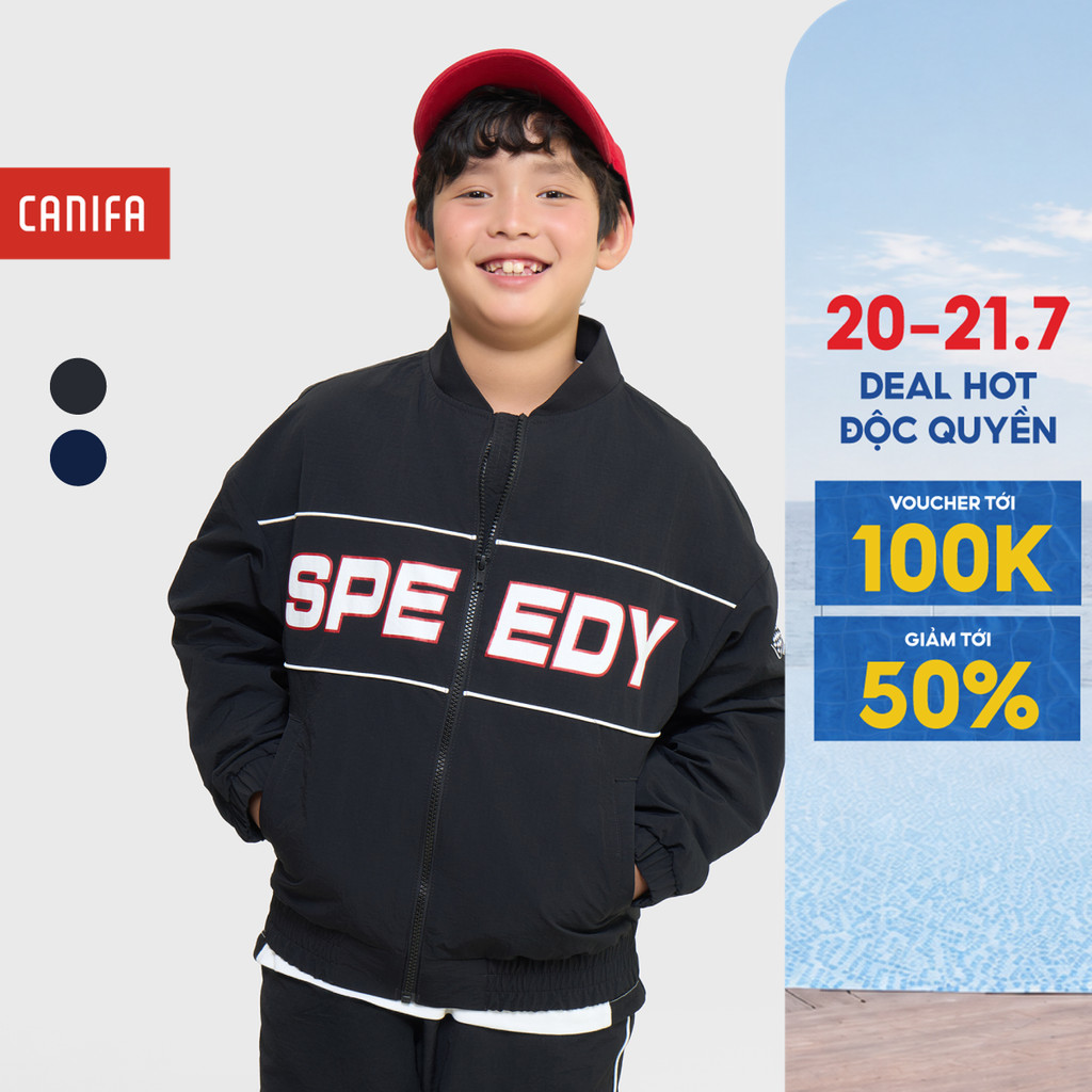 Áo khoác gió active bé trai CANIFA 2 lớp dày dặn dài tay cổ bẻ 2OT25C001