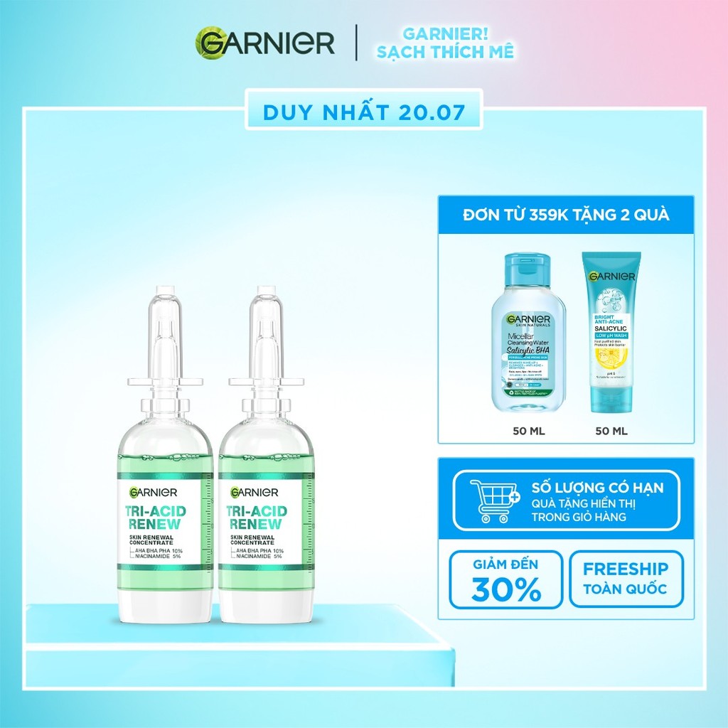 Bộ 2 Serum thế hệ mới 15% [PHA,AHA BHA ,NIACINAMIDE] giúp da trông sáng, láng, khỏe hơn-Garnier Tri-