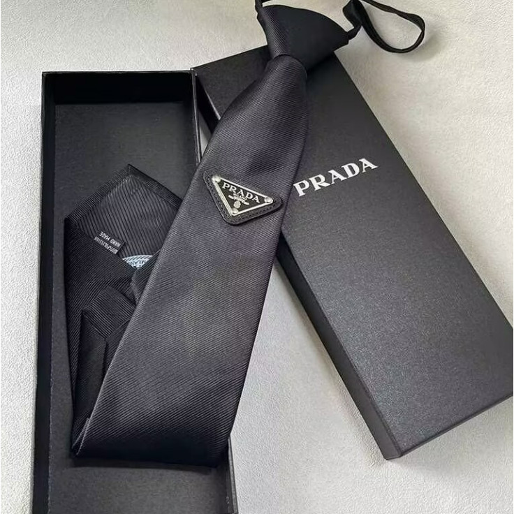 Thời trang PRADA Cà vạt đen Nylon chất lượng cao Phong cách kinh doanh Thắt nơ Unisex