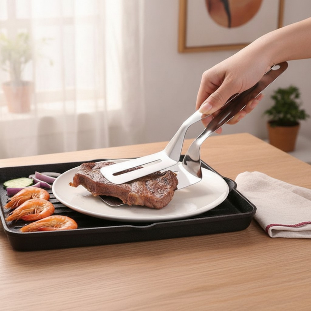 Pinza và Turner Thép không gỉ Pinzas Esptula Pinzas Para Cocinar Volteador De Alimentos Flat cho đầu
