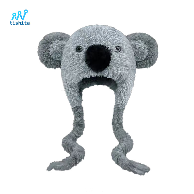 Fuzzy Koala Earflap Mũ Ấm Áp Koala Fuzzy Mũ Chống Gió Mùa Đông Mũ Dành Cho Nữ, Thanh Thiếu Niên