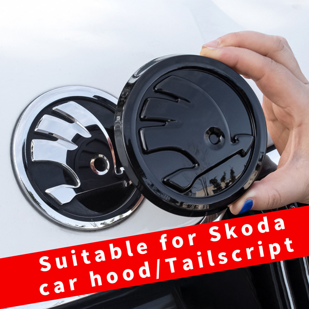 Thích hợp cho Skoda Logo phía trước Logo đuôi Octavia Fabia phía trước phía sau 80MM Đen Hood Logo 9