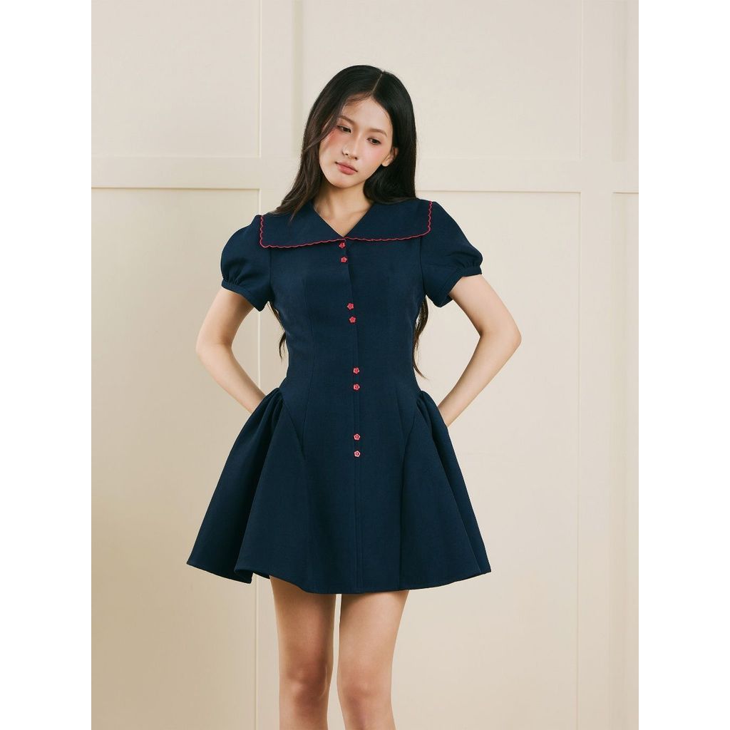 Đầm ngắn nữ cổ peter pan THE C.I.U, váy xòe tay ngắn cổ sen công sở thanh lịch – Anita Dress