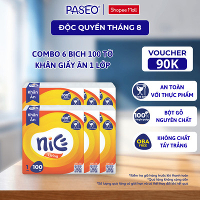 [Combo 6 Gói] Khăn Ăn NICE 100 Tờ/Gói Mềm Mại An Toàn Thấm Hút Dầu Thừa Khăn Giấy Rút Tiện Lợi (1 Lớp)