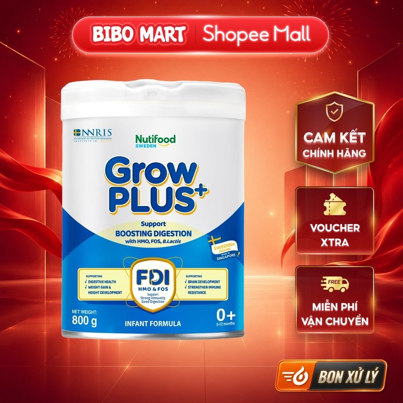[MALL] Sữa bột Nutifood GrowPLUS+ Xanh 0+ 1+ 2+ 800g Hỗ Trợ Tiêu Hóa Cho Trẻ - Bibo Mart