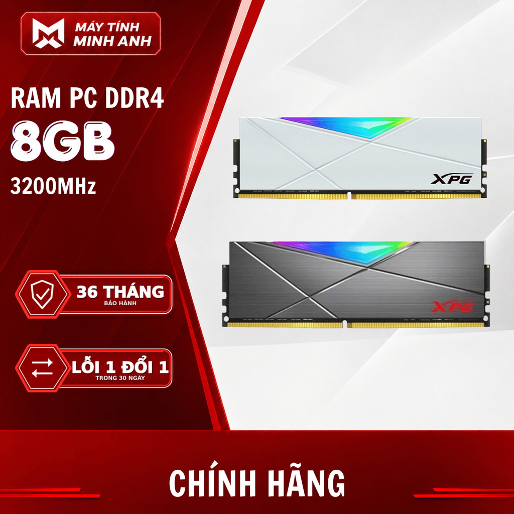 Ram Adata XPG D50 RGB Trắng / Xám 8GB (1x8GB) DDR4 3200Mhz - Hàng chính hãng Bảo hành 36 tháng