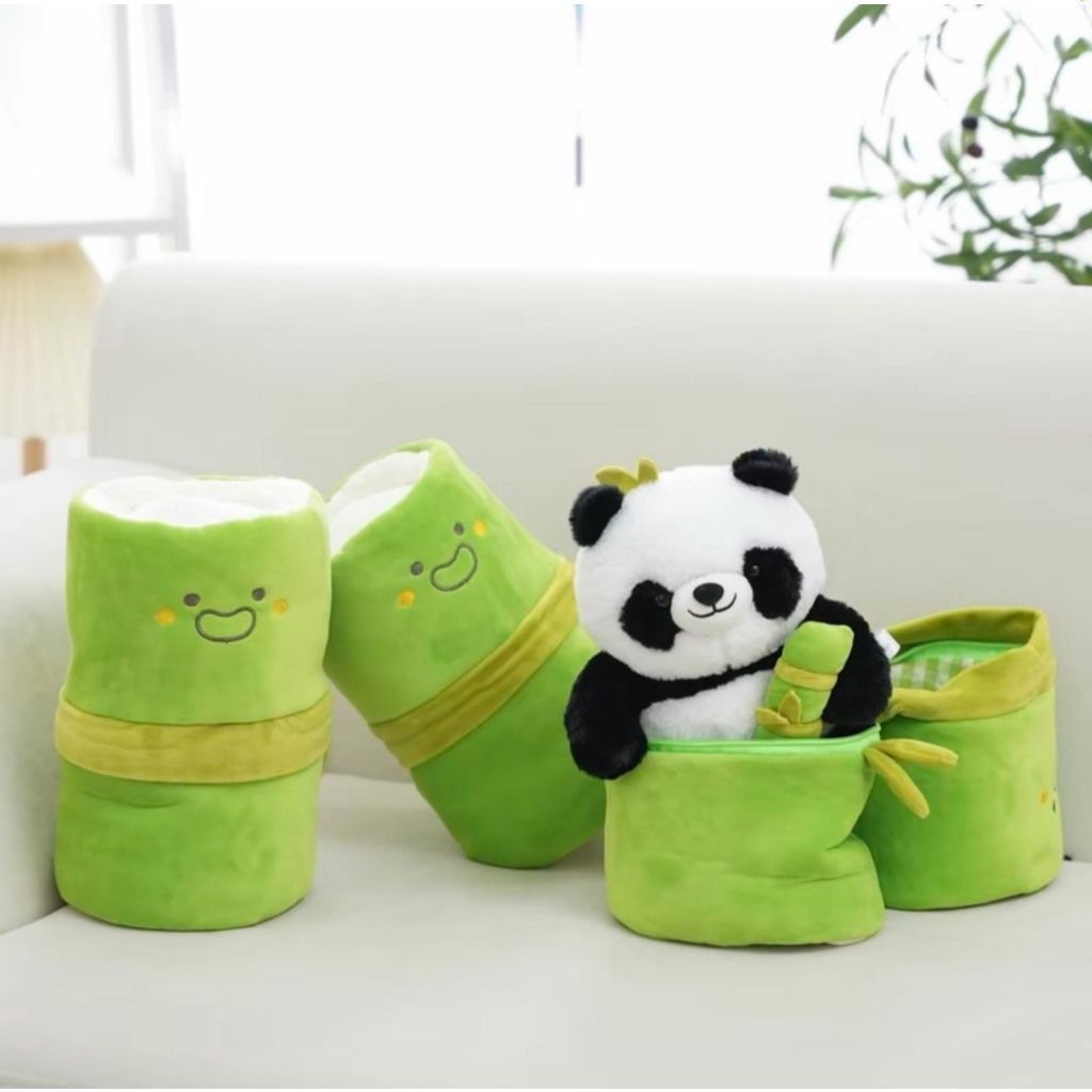 Gấu Bông 346 Gấu Bông Gấu Trúc Panda Trong Ống Tre Thú Nhồi Bông Gấu Trúc Ôm Cây Tre