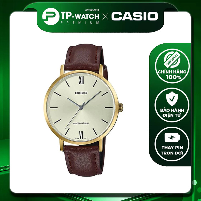 Đồng hồ nữ dây da Casio LTP-VT01GL-9BUDF - size 34mm | Casio nữ LTP-VT01GL-9B