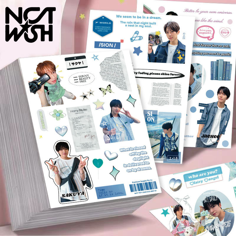 Set 8 tấm sticker siêu xinh nhóm NCT WISH dùng trang trí, decor sổ sách, bình nước, nón bảo hiểm, v.