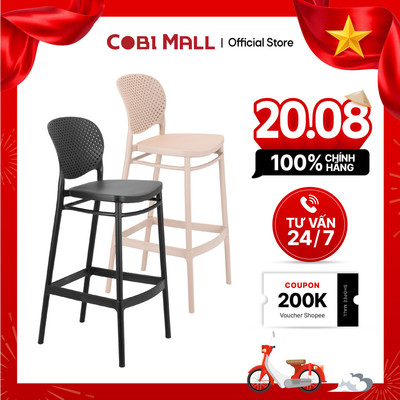 Ghế Bar Nhựa Đúc Cao Cấp – Ghế Bar Tựa Lưng Tách Rời, Màu Kem/Đen, Chịu Lực – Bền Đẹp