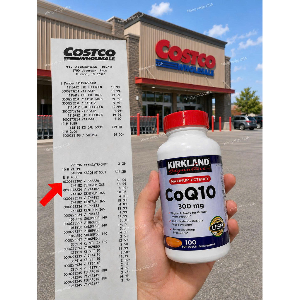 [HÀNG MỸ] Viên  Kirkland Signature CoQ10 300mg Maximum Potency (Chai 100 Viên)