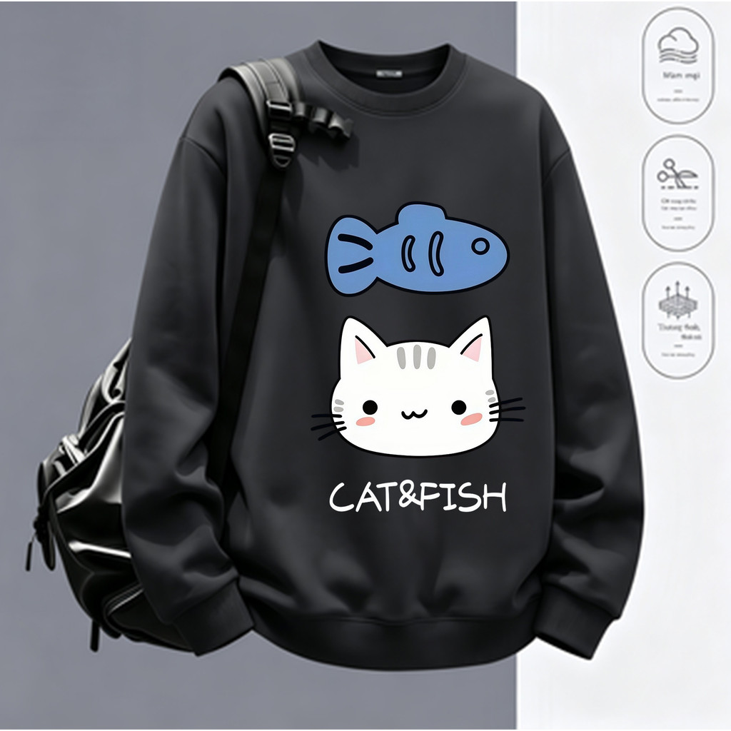 COD✅ (Hồ Chí Minh)RTOML áo dài tay nữ form rộng pattern vietnam korean Mèo cá nhỏ hoạt hình