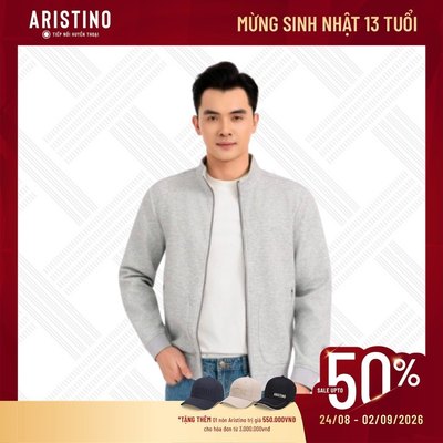 Áo Khoác 1 Lớp Nam cổ stand bo tròn Xám Aristino, logo thêu ngực, form Regular Fit AJK001EDP01