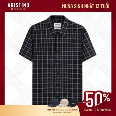 Áo Sơ Mi Nam Kẻ Xám Aristino Regular Fit Suộng Rộng Thoải Mái 64% Polyester Bền Màu ASS616EDP01