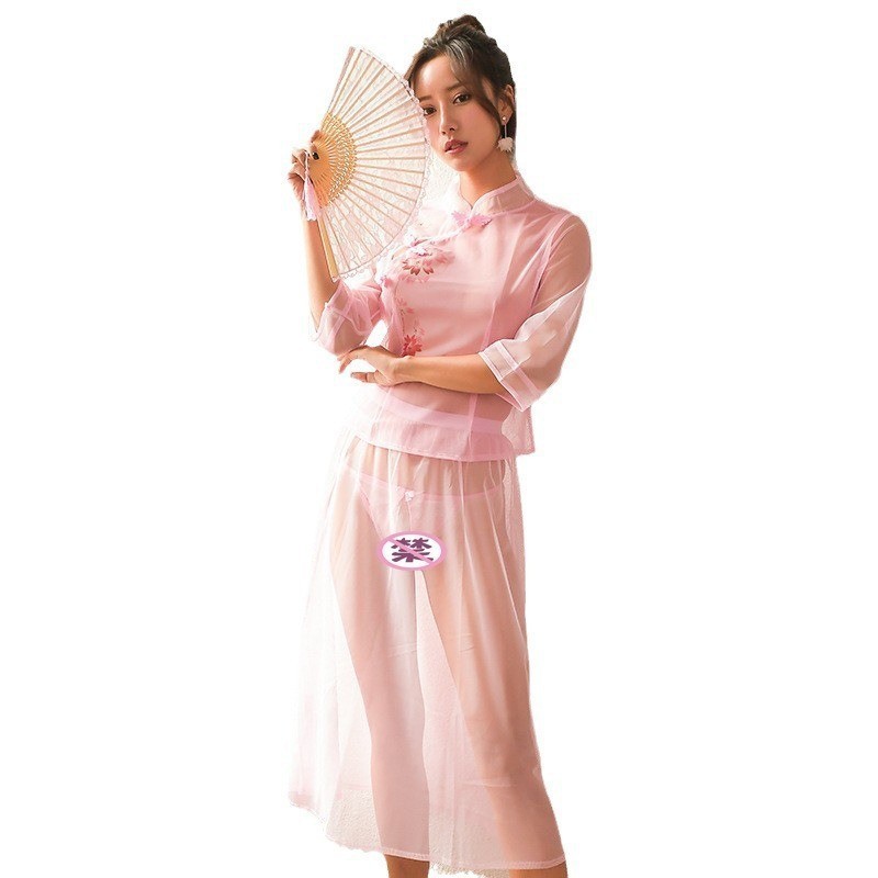 Đồ lót sườn xám xuyên thấu, áo ngủ sườn xám phong cách Trung Hoa Dân Quốc