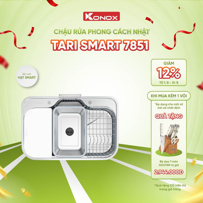 Chậu rửa bát inox 1 hố chống xước Konox TARI SMART 7851 phong cách Nhật - Bảo hành 10 năm