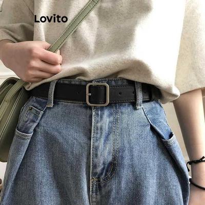 Thắt lưng nữ Lovito khoá vuông thời trang sinh viên mảnh retro màu trơn phong cách thường ngày LFA55308