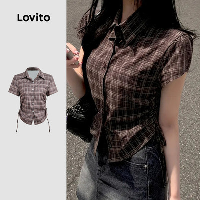 (Phong cách thường ngày) Lovito Áo sơ mi blazer giản dị cho phụ nữ áo sơ mi mùa xuân/hè có cúc L155ED859