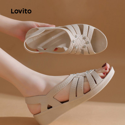 Lovito Sandal Đế Bằng Mùa Hè Giản Dị Đính Đá Lấp Lánh Kiểu Hàn Quốc Màu Trắng Ngà Dành Cho Nữ LFA83030