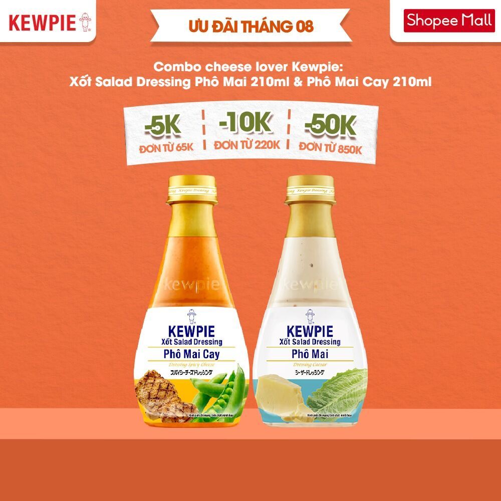 Combo cheese lover Kewpie: Xốt Salad Dressing Phô Mai 210ml & Phô Mai Cay 210ml