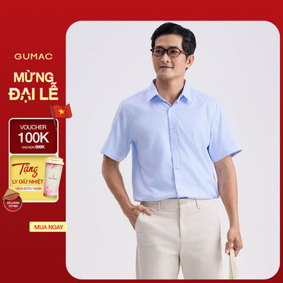 Áo Sơ Mi Nam GUMAC Form Regular Tay Ngắn Vải Kate Basic Công Sở ANG04059