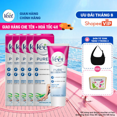 [HỎA TỐC 4H] Combo 5 Kem tẩy lông Veet Pure cho da nhạy cảm, hộp lớn 100g tiết kiệm, công thức Pure cải tiến