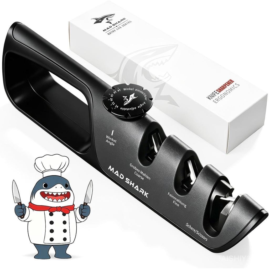 MAD SHARK Knife Sharpener, 6 Adjustable Sharpening Angle, Coarse & Fine Knife Sharpener Tool, Handhe