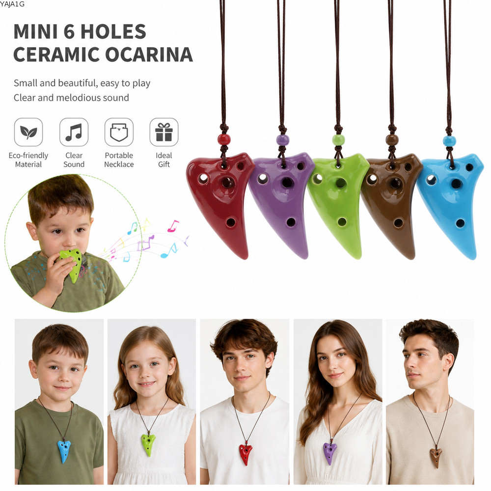 NAJA1V Gốm Ocarina, Dây Treo Mini Bao Gồm Mặt Dây Chuyền Ocarina, 6 Lỗ Có Thể Chơi Alto C Ocarina Mu
