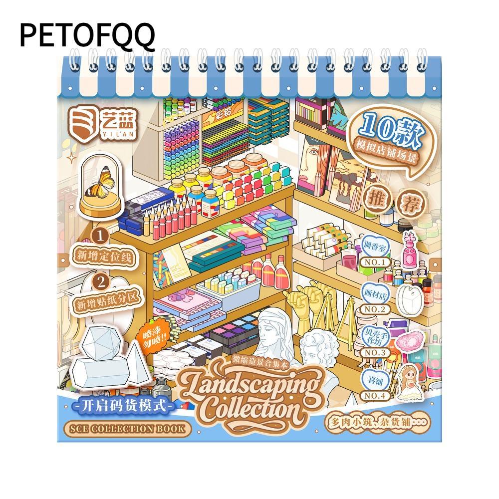 PETOFQ Mini Cảnh Dán, 30 Tờ Die-cut Sticker Book, PET Minh Họa Tinh Tế Store Series Shop Scene Stick