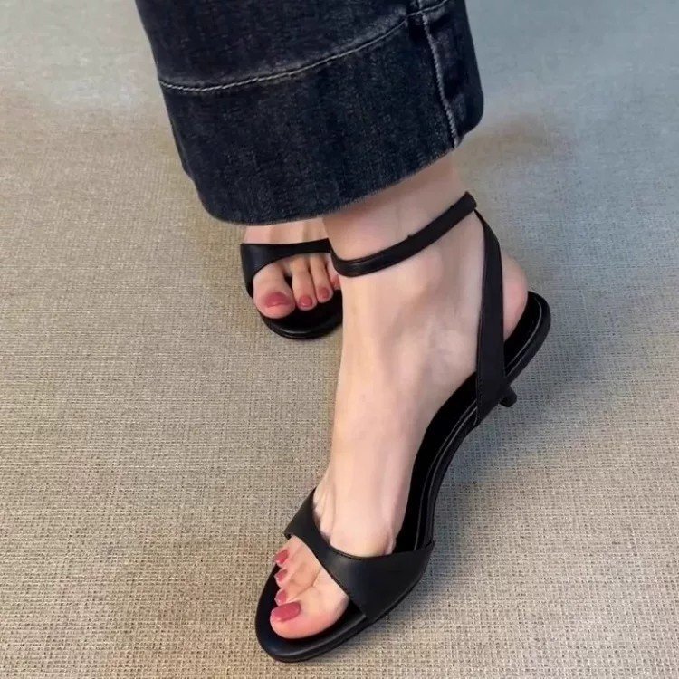 Giày Sandal Mũi Tròn Flat Buckle Strap Stiletto Giày Nữ