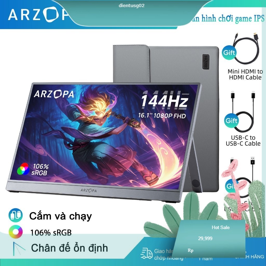 Màn hình chơi game di động ARZOPA-Z1FC, 16,1 '144Hz, 100% sRGB, 1080P HDR với màn hình máy tính xách