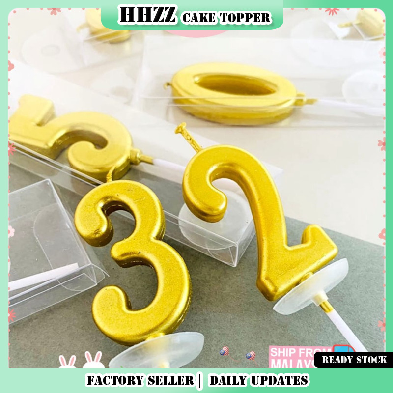 Nến sinh nhật hình số vàng sáng bóng, Nến chữ số đơn 4,5cm có giá đỡ, Topper bánh số trang trí cho l