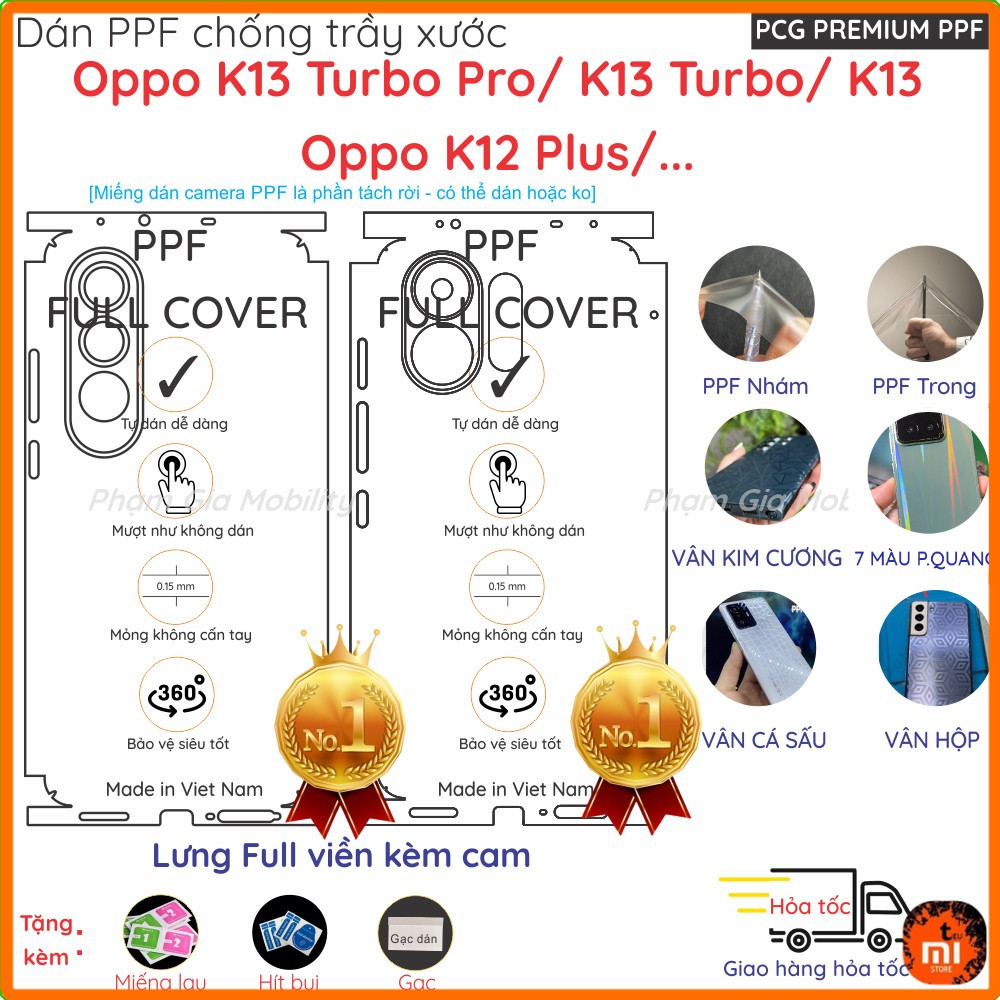 Dán PPF lưng FULL viền dành cho Oppo K13 Turbo Pro/ K13 Turbo/ K13/ K12 Plus 5G  4G 5G loại trong, n