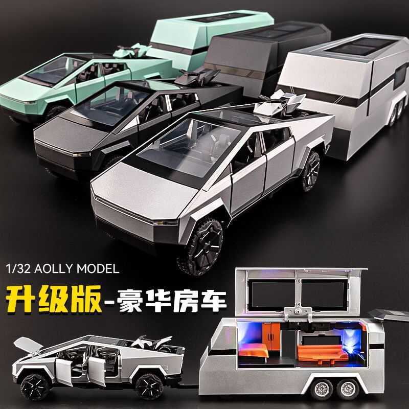 Hàng sẵn có Bán chạy Hợp kim Tesla Pickup Truck Model RV Có thể tháo rời Camper Toy Off-Road Motorcy