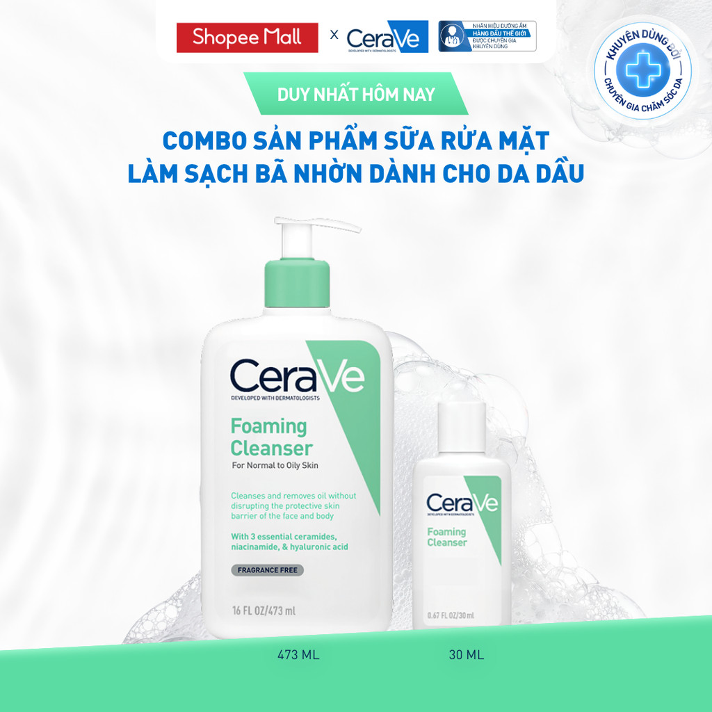 [DEAL ĐỘC QUYỀN - HannahOlala] Bộ sản phẩm sữa rửa mặt CeraVe làm sạch bã nhờn dành cho da dầu Foaming Cleanser