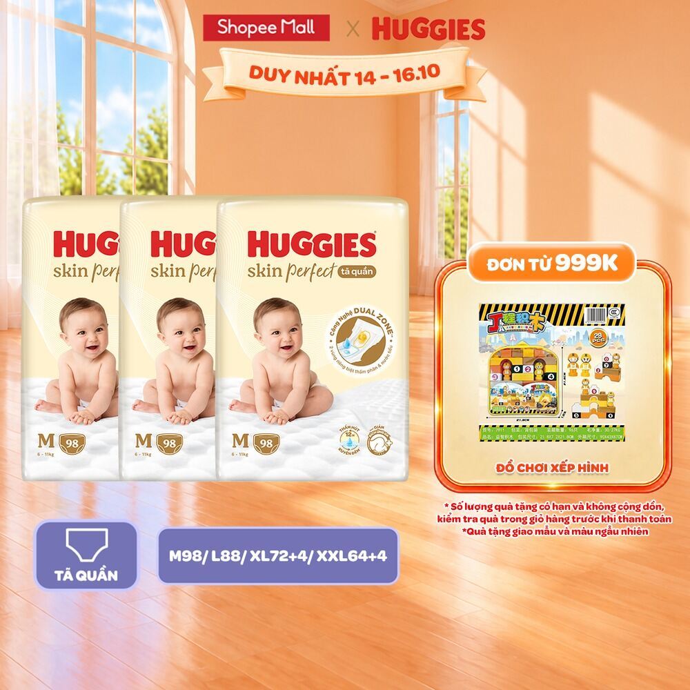 Combo 3 gói Tã/Bỉm quần Huggies Skin Perfect Mega Jumbo cỡ M/L/XL/XXL với 2…