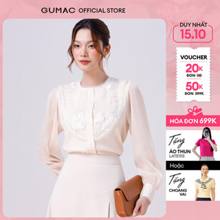 Áo sơ mi nữ tay dài kiểu voan tơ phối ren nữ tính công sở thanh lịch thời trang GUMAC LAF0901