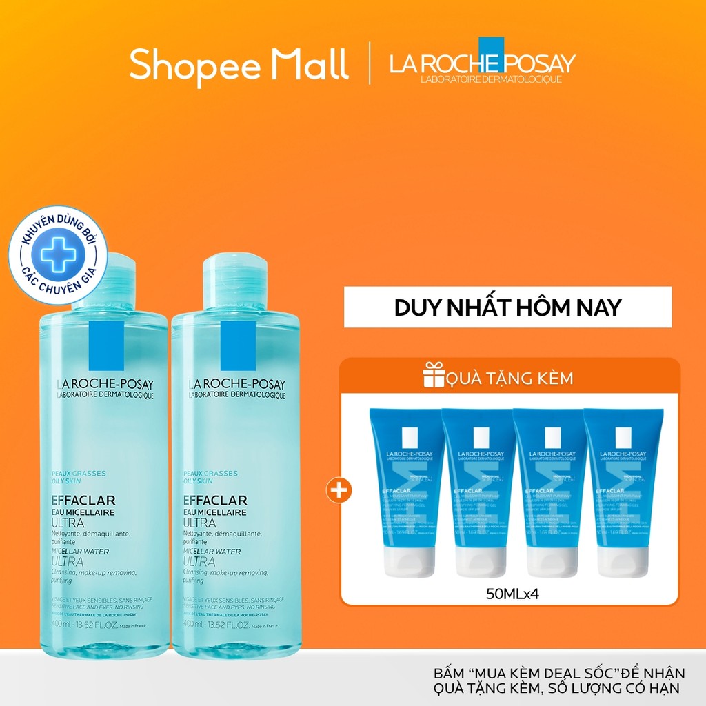 [ĐỘC QUYỀN HANHAH] Bộ đôi nước tẩy trang cho da mụn, da dầu nhạy cảm La Roche-Posay Efffaclar Micellar Water 400ml