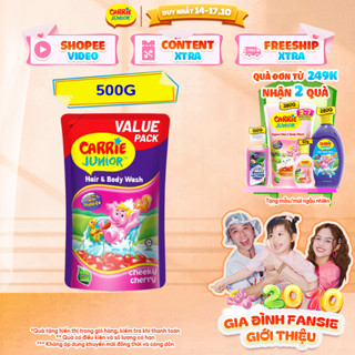 [Freeship toàn quốc] Túi Sữa Tắm Gội cho bé Carrie Junior Hương trái cây thiên nhiên Cheeky Cherry 500G