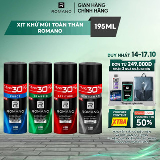 [TĂNG 30% DUNG TÍCH] Xịt khử mùi cho nam toàn thân Romano ngăn mồ hôi và mùi cơ thể cho nam 195ml