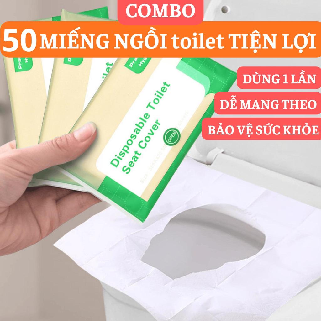 Set 50 miếng lót ngồi toilet Dùng Một Lần Chất Liệu Giấy Bột Gỗ, tiện lợi đi xem phim, văn phòng, sự kiện