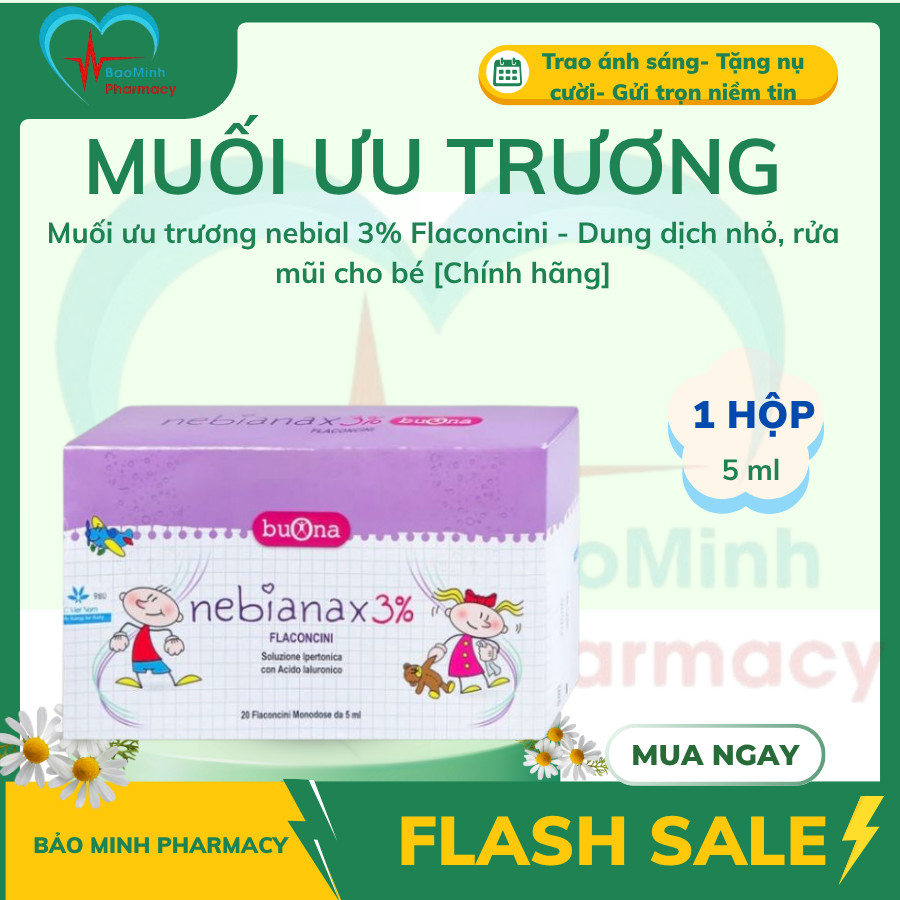 Muối ưu trương nebial 3% Flaconcini - Dung dịch nhỏ, rửa mũi cho bé [Chính hãng]