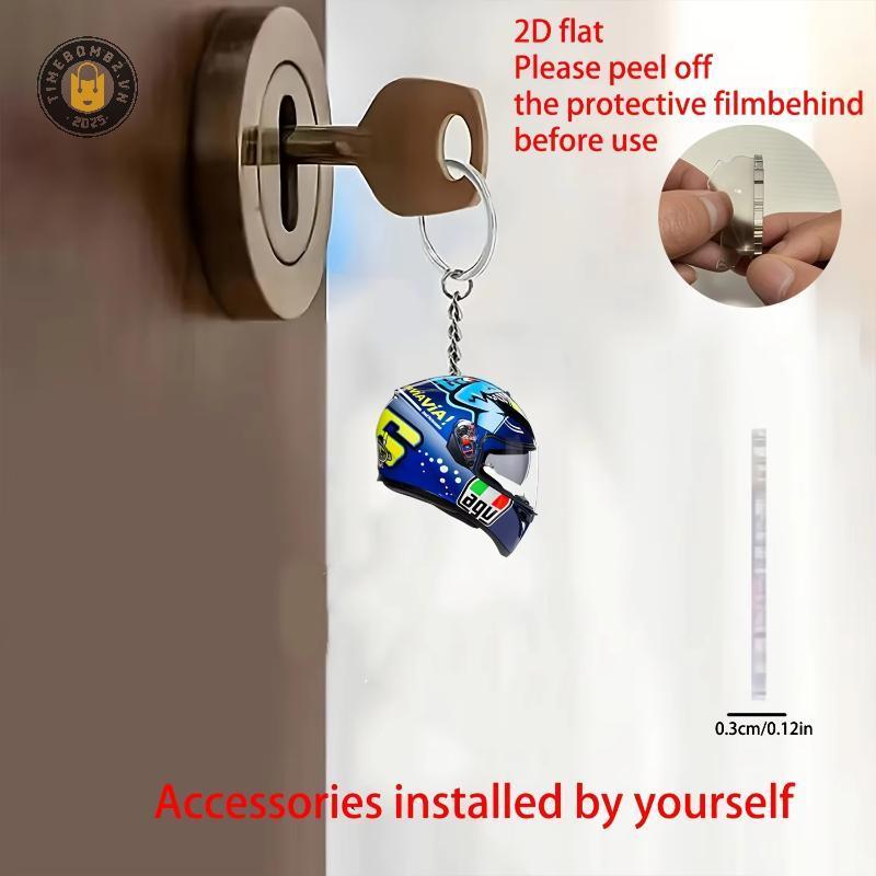 {TB & Bag} 1 Cái Mặt dây chuyền huýt sáo 2D Mũ bảo hiểm xe máy Móc khóa bằng Acrylic phẳng Trang trí