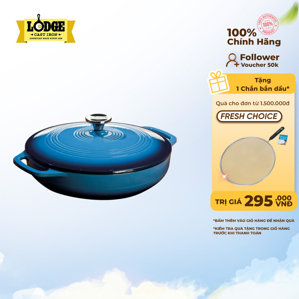 Lodge - Nồi gang phủ men xanh dương - 3.4L