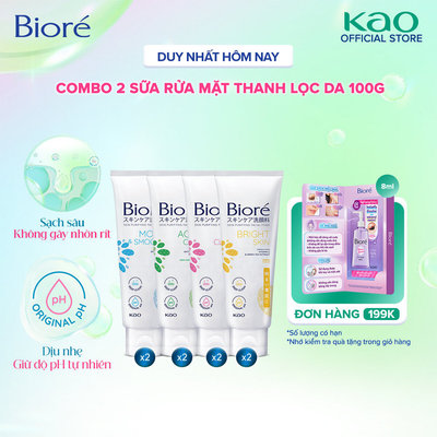 (Chọn dòng sản phẩm) Combo 2 Sữa Rửa Mặt Thanh Lọc Da Biore 100g (Sáng Da/Ngừa Mụn/Sạch Nhờn/Dưỡng Ẩm và Mịn Da)
