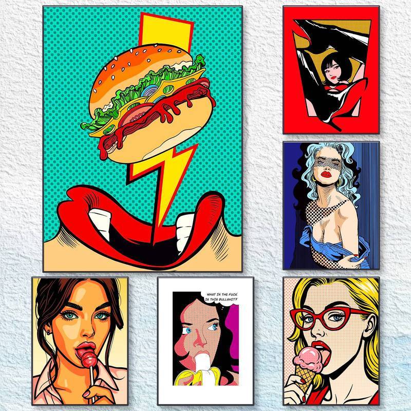 Retro Pop Art Comic Canvas Wall Art Set, Vintage Truyện Tranh Phong Cách Phòng Trưng Bày Trang Trí T