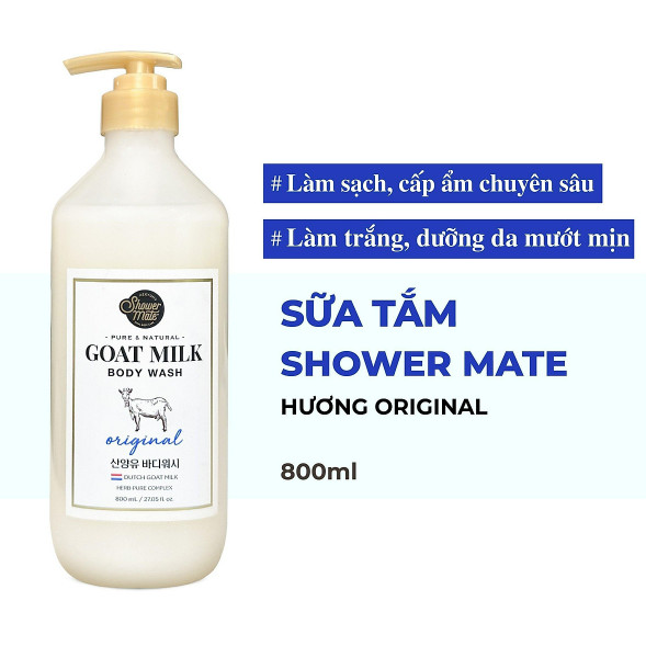 Sữa tắm cao cấp Hàn Quốc Aekyung Showermate Goatmilk Original (Dưỡng ẩm, trắng da - Hương phấn) 800m