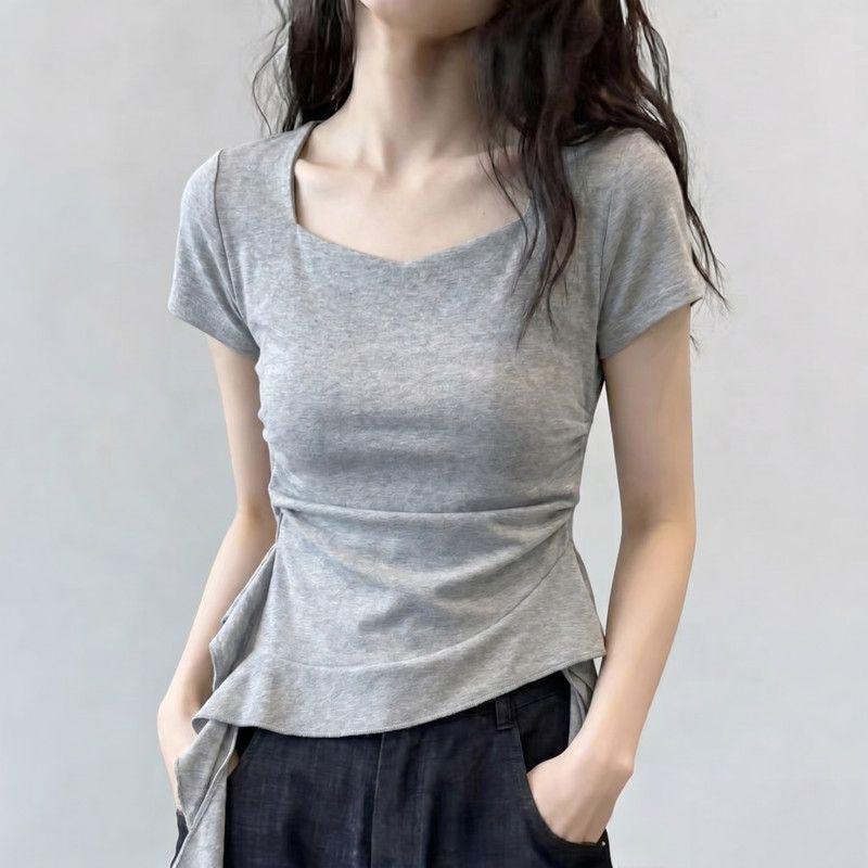 [Ưu đãi có hạn trong thời gian] Áo thun ngắn tay ruy băng xù cỡ lớn mùa hè Fat mm Cover Belly Slimer