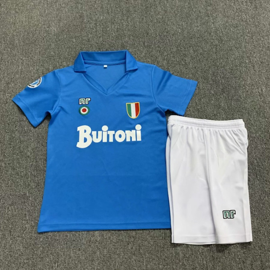 [Kids SSS +] 1987-1988 Bộ đồ trẻ em Napoli Maradona Áo thun đồng phục bóng đá tại nhà + Quần short B