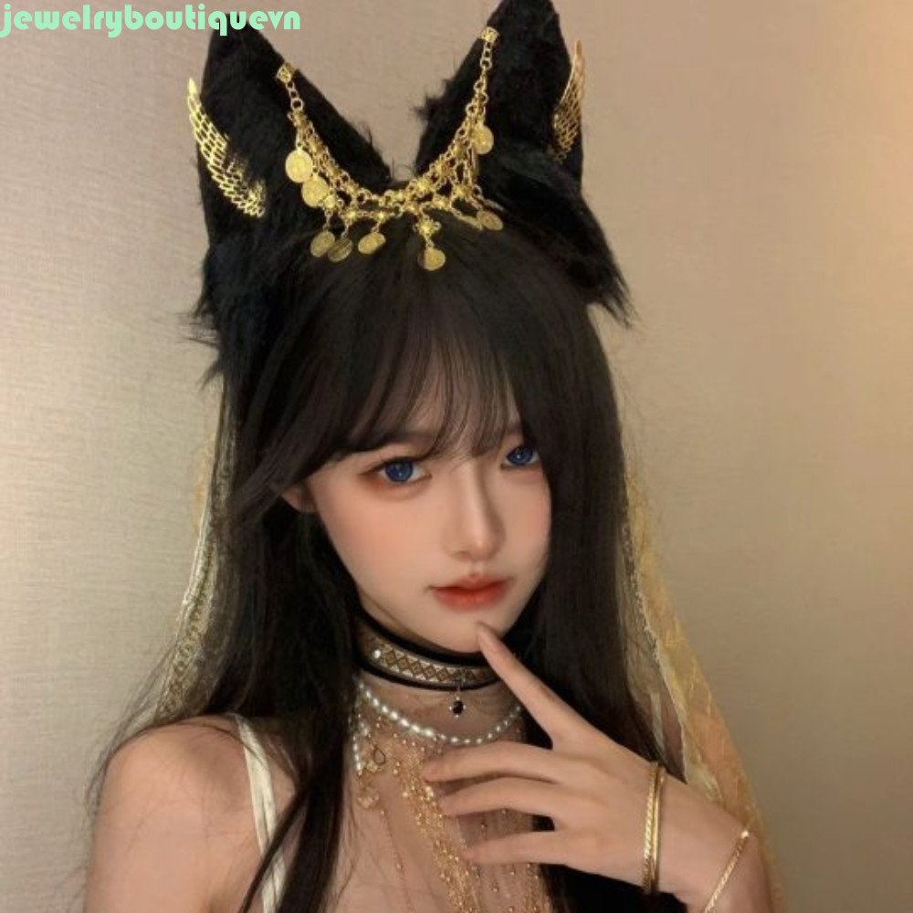 Băng đô tai động vật JEWE, Băng đô tua rua hợp kim Cosplay Anubis, Cánh vàng Gothic sang trọng dễ th